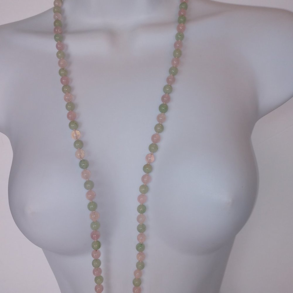 Green and Pink Bead Necklace with Agate Beads Single Strand Handmade 17 inches - Picture 4 of 16